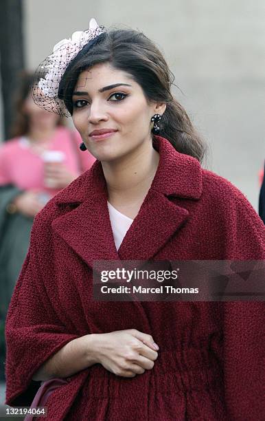 Actress Amanda Setton is seen on the set of the TV show "Gossip Girl" on location on the upper east-side of Manhattan on November 10, 2011 in New...