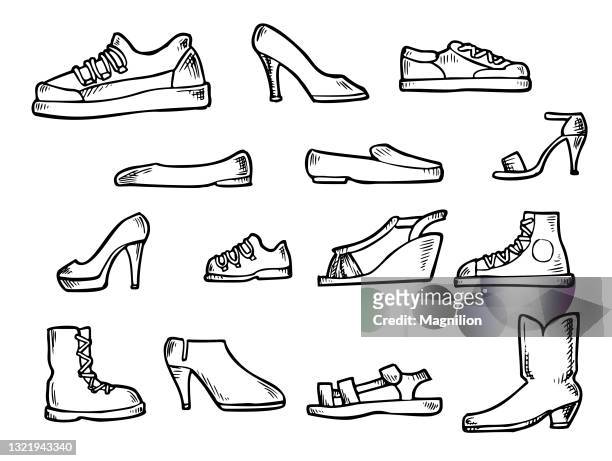 shoe doodle set - ballet shoe stock illustrations