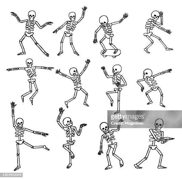 skeletons poses - cartoon halloween stock illustrations