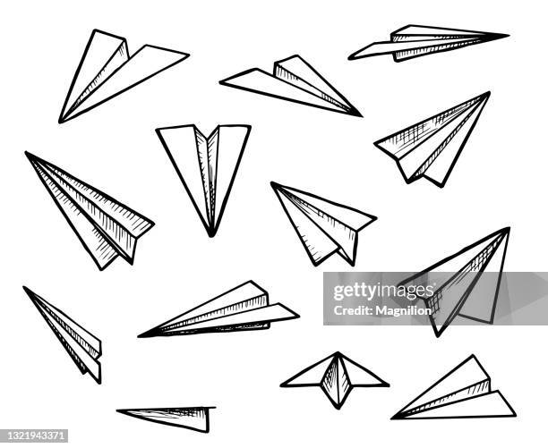 ilustraciones, imágenes clip art, dibujos animados e iconos de stock de juego de doodle de avión de papel - gliding