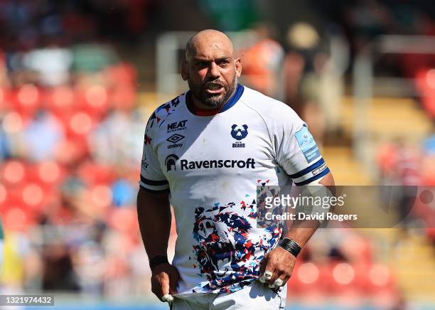 Bristol Bears prop John Afoa looks on during the Gallagher Premiership Rugby match between Leicester Tigers and Bristol Bears at Welford Road on June...