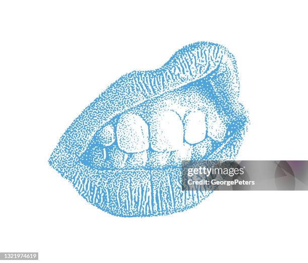ilustraciones, imágenes clip art, dibujos animados e iconos de stock de primer plano de los labios y los dientes de la mujer - boca seca