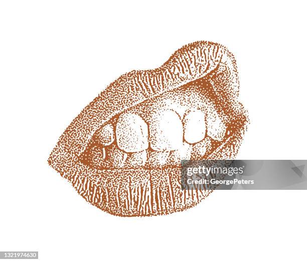 close up of woman's lips and teeth - dry mouth stock illustrations