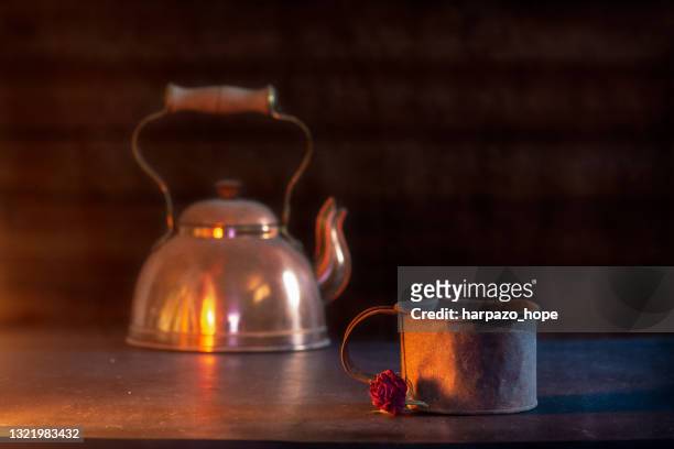 rusty cup and a copper kettle. - utah house stock pictures, royalty-free photos & images