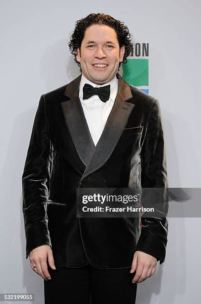 Composer Gustavo Dudamel poses in the press room during the 12th Annual Latin GRAMMY Awards held at the Mandalay Bay Resort & Casino on November 10,...