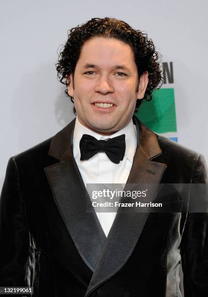 Composer Gustavo Dudamel poses in the press room during the 12th Annual Latin GRAMMY Awards held at the Mandalay Bay Resort & Casino on November 10,...