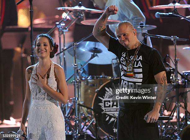 Ileana Cabra Joglar and Rene Perez Joglar, aka Residente, of Calle 13 perform onstage during the 12th annual Latin GRAMMY Awards at the Mandalay Bay...