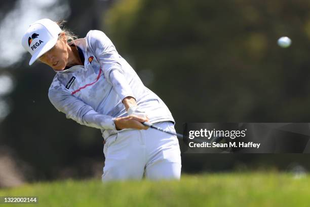 Mel Reid of England hits her tee shot on the fourth hole during the third round of the 76th U.S. Women's Open Championship at The Olympic Club on...