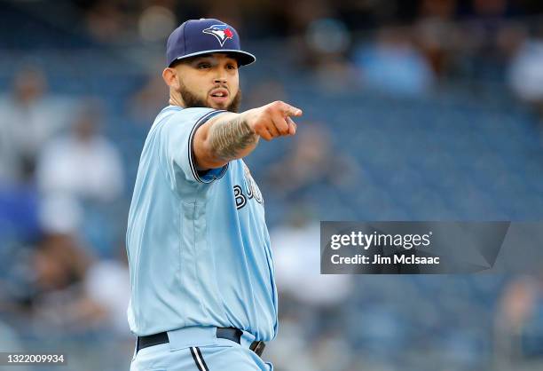 Alek Manoah of the Toronto Blue Jays in action against the New York Yankees at Yankee Stadium on May 27, 2021 in New York City. The Blue Jays...