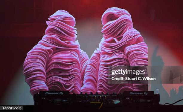 Cardboard cut-outs of Chemical Brothers dancers are seen during the "The Chemical Brothers: Don't Think" Screening at Clapham Grand on June 05, 2021...