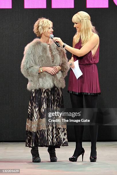 Lisa Feldmann, Editor-in-Chief of Annabelle and Claudia Laesser deliver a speech during the second day of the Charles Voegele Fashion Days on...