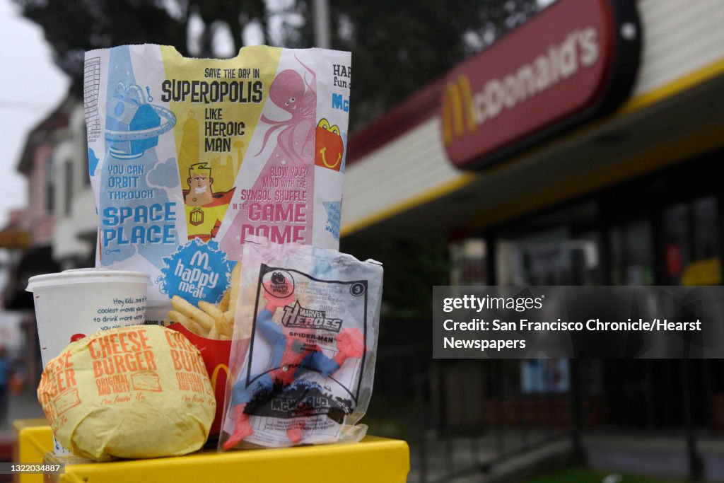 A cheeseburger Happy Meal is seen in San Francisco, Calif. on Tuesday August 10, 2010. Supervisor Eric Mar wants to ban fast food restaurants from offering toys and prizes in meals geared toward children and teens unless the meals have less than 600 cal
