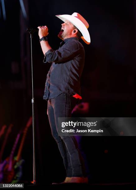 Country artist Justin Moore performs at Hop Springs on June 05, 2021 in Murfreesboro, Tennessee.