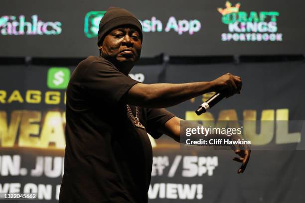 Trick Daddy performs prior to the weigh-in ahead of the June 6 exhibition boxing match between Floyd Mayweather and Logan Paul on June 5, 2021 at...
