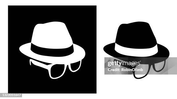 illustrazioni stock, clip art, cartoni animati e icone di tendenza di cappello e occhiali in incognito in bianco nero - investigatore