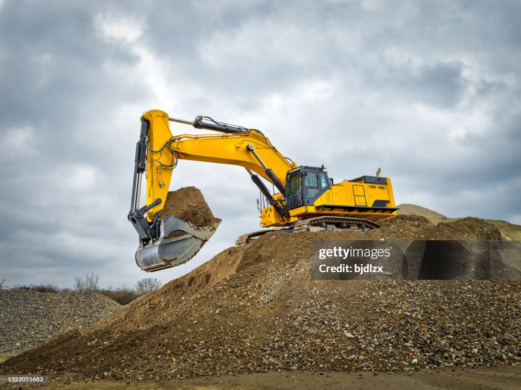 Bagger blauer Himmel schwere Maschine Baustelle