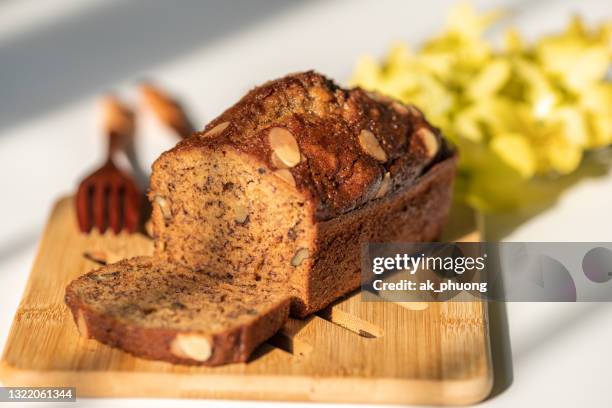 banana walnut cake - banana loaf stock pictures, royalty-free photos & images