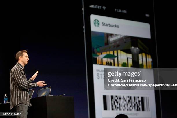 Apple Senior VP of iPhone Software Scott Forstall demonstrates an app called Passbook at during the keynote at the Worldwide Developers Conference...
