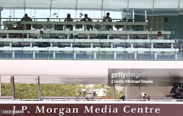 Detailed view of the JP Morgan Media Centre during Day 5 of the First LV= Insurance Test Match between England and New Zealand at Lord's Cricket...