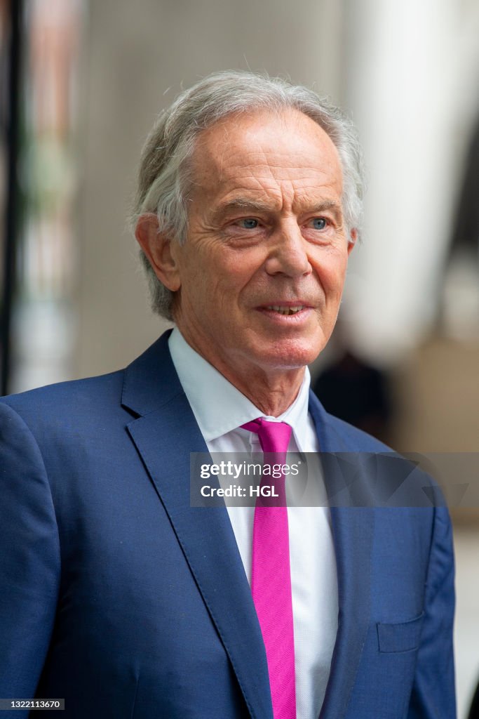 Former Prime Minister Tony Blair seen outside BBC Broadcasting House