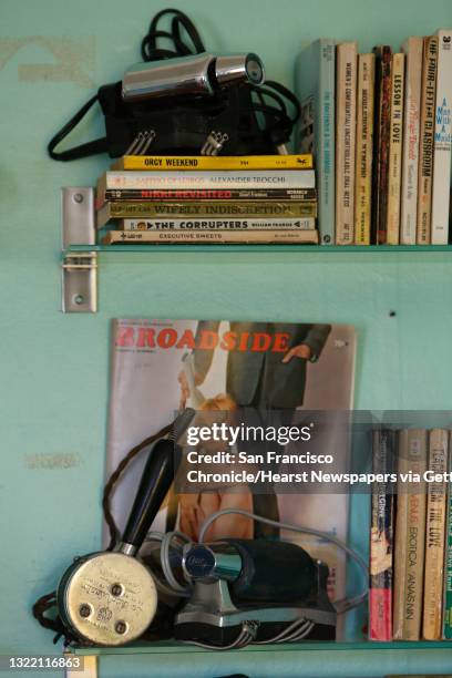 Part of Isabel Dresler's antique vibrator collection is displayed on shelves on Wednesday, September 28, 2016 in Emeryville, California.