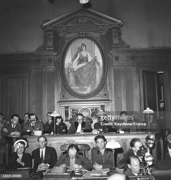 Le juge Marcel Pihier lors du procès d'Otto Abetz, le 12 juillet 1949, à Paris.
