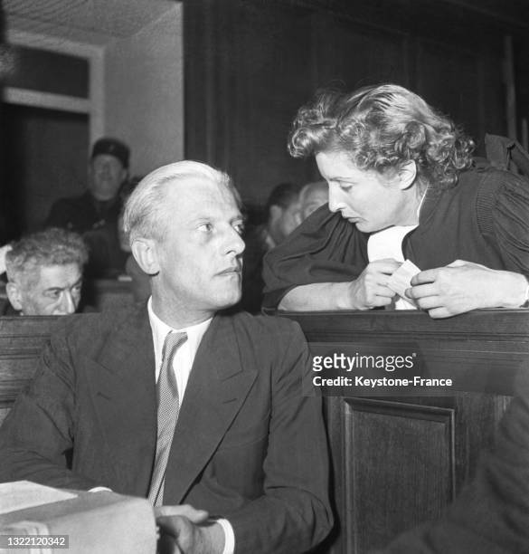 Otto Abetz sur le banc des accusés lors de son procès, le 18 juillet 1949, à Paris.