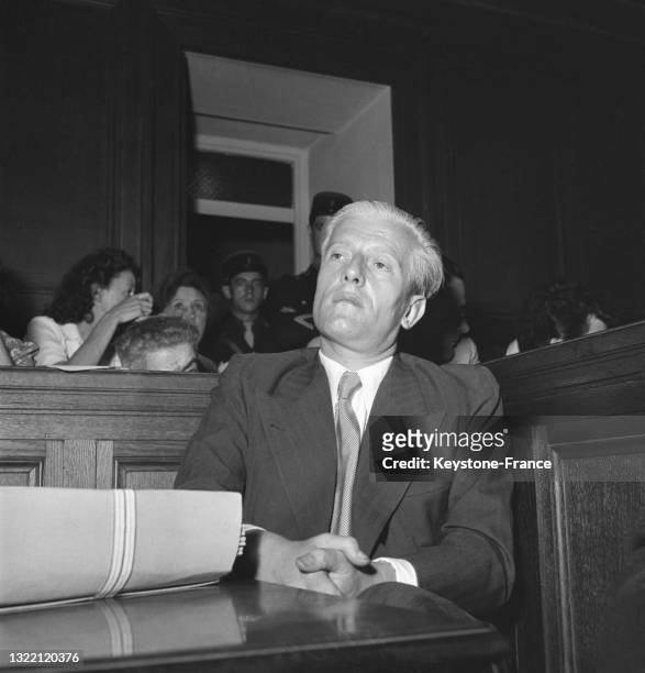 Otto Abetz sur le banc des accusés lors de son procès, le 18 juillet 1949, à Paris.