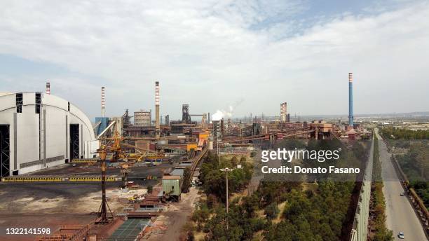 Views of the plant on June 06, 2021 in Taranto, Italy. Ilva has been, for almost the entire 20th century, Italy's largest steel producer and one...