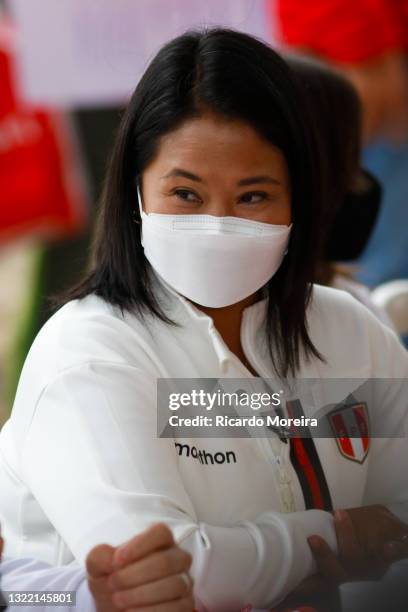 Presidential candidate Keiko Fujimori of Fuerza Popular attends the traditional popular breakfast as part of the presidential runoff voting on June...