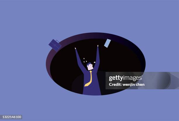 stockillustraties, clipart, cartoons en iconen met the business man fell into the black hole - pitfall