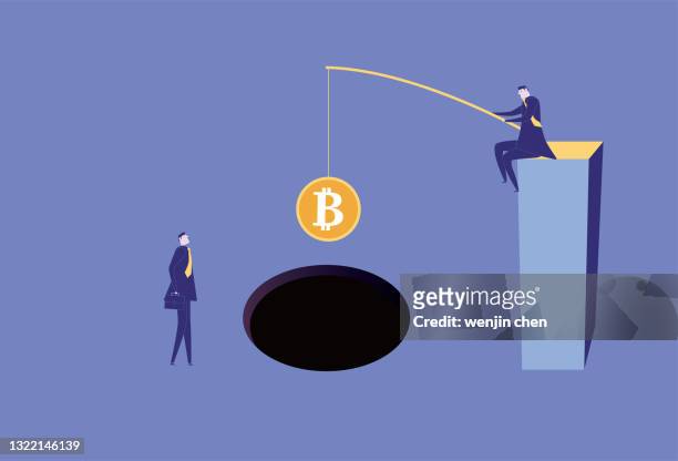businessmen use bitcoin to lure others into a trap - white collar crime stock illustrations