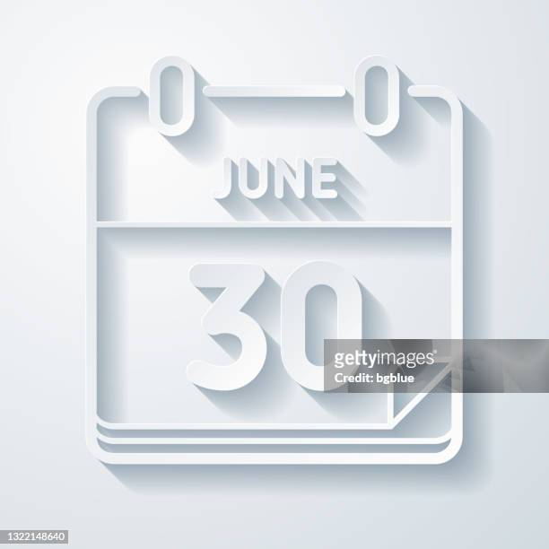 june 30. icon with paper cut effect on blank background - june 30 stock illustrations