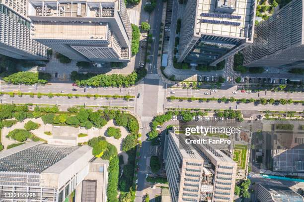 aerial view of modern city - car top view foto e immagini stock