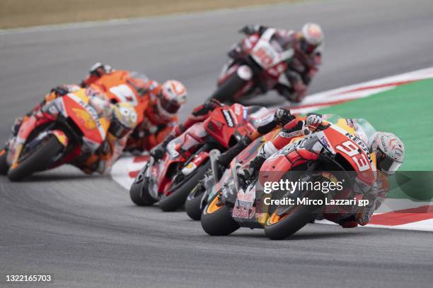 Marc Marquez of Spain and Repsol Honda Team leads the field during the MotoGP race during the MotoGP of Catalunya - Race at Circuit de...