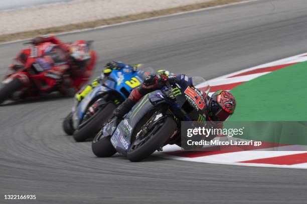 Fabio Quartararo of France and Monster Energy Yamaha MotoGP Team leads the field during the MotoGP race during the MotoGP of Catalunya - Race at...