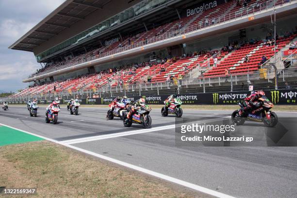 The MotoE riders start from the grid during the MotoE race during the MotoGP of Catalunya - Race at Circuit de Barcelona-Catalunya on June 06, 2021...