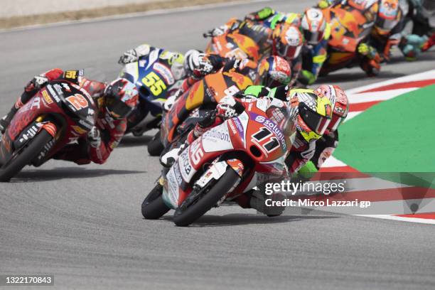 Sergio Garcia of Spain and Aspar Team Moto3 leads the field during the Moto3 race during the MotoGP of Catalunya - Race at Circuit de...