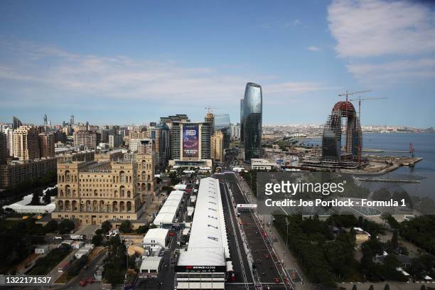 General view over the track at the start of the race during the F1 Grand Prix of Azerbaijan at Baku City Circuit on June 06, 2021 in Baku, Azerbaijan.