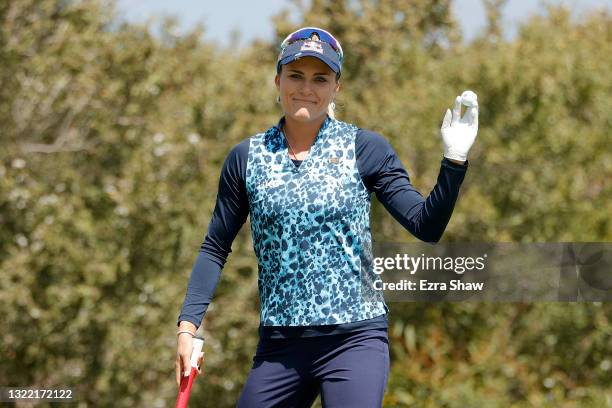 Lexi Thompson of the United States reacts on the first hole during the final round of the 76th U.S. Women's Open Championship at The Olympic Club on...