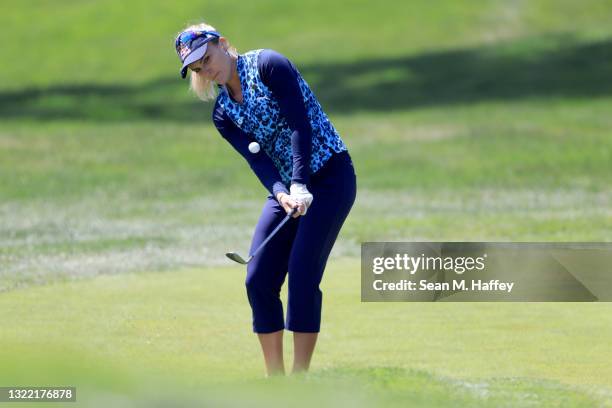 Lexi Thompson of the United States chips on the third hole during the final round of the 76th U.S. Women's Open Championship at The Olympic Club on...