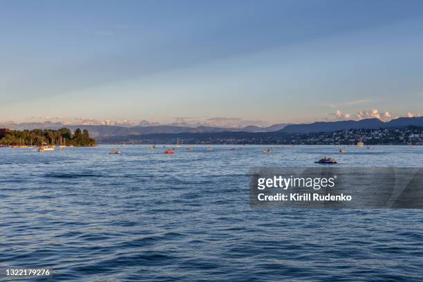 summer evening in zurich - lake zurich stock pictures, royalty-free photos & images