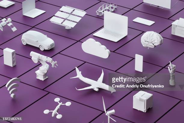technology cubes. - aircraft wifi fotografías e imágenes de stock