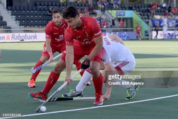 Alexander Hendrickx of Belgium, Harry Martin of England during the Euro Hockey Championships match between England and Belgium at Wagener Stadion on...