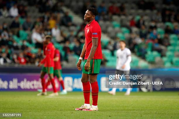 Rafael Leao of Portugal reacts after Germany's first goal scored by Lukas Nmecha during the 2021 UEFA European Under-21 Championship Final match...