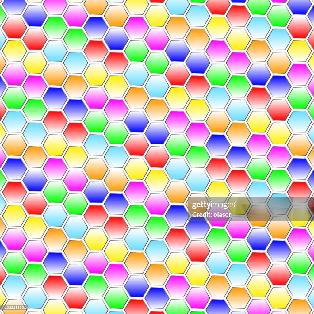 Bright Matrix Rainbow Colored Pattern Equal Sized Hexagons Each With ...
