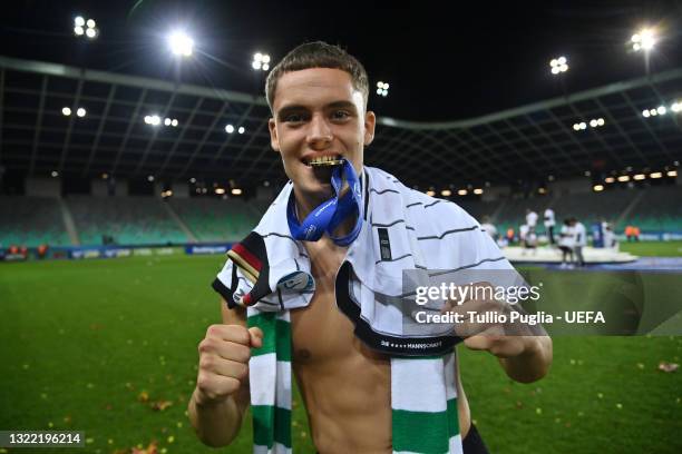 Florian Wirtz of Germany celebrates their side's victory after the 2021 UEFA European Under-21 Championship Final match between Germany and Portugal...