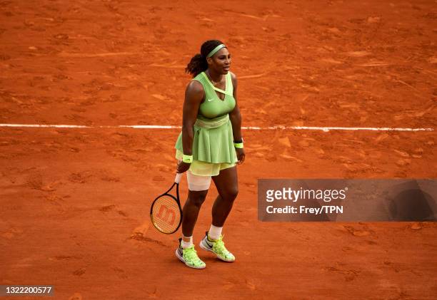 Serena Williams of the United States looks dejected during her match against Elena Rybakina of Russia in the fourth round of the women's singles at...