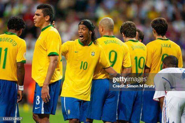 Ronaldinho of Brazil in action during the World Cup Quarter Final match between France and Brazil at the Commerzbank Arena on July 01, 2006 in...