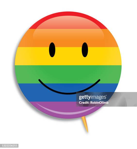 smiley face rainbow striped campaign button - marriage equality stock illustrations